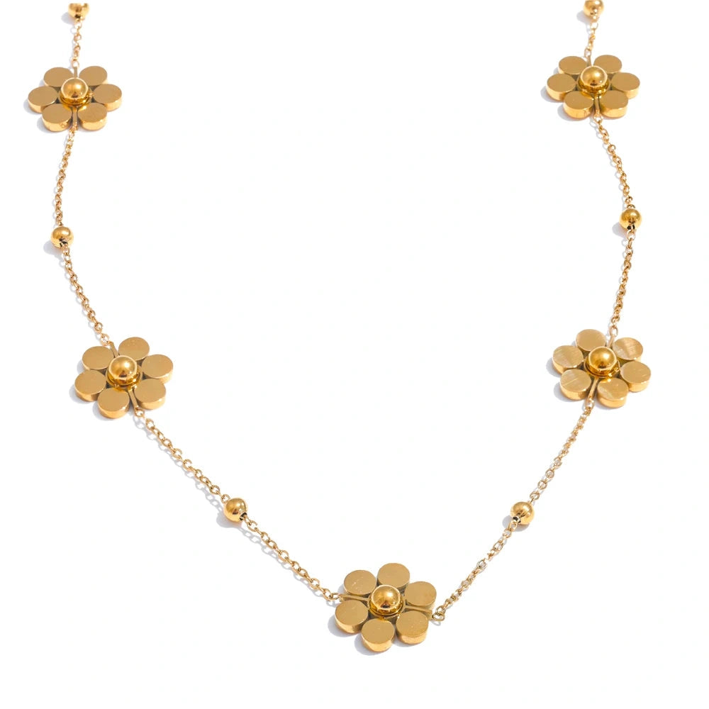 Stainless Steel Flower Chain Fashion Necklace PVD Plated Golden Waterproof Polished High Quality Jewelry for Women by PoisedMe
