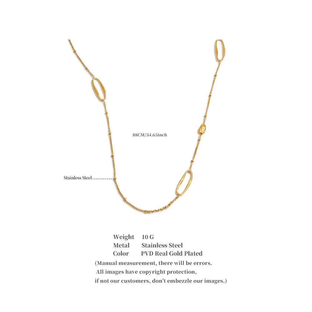 PoisedMe 88cm Stainless Steel Oval Sweater Chain Long Necklace for Women 18K Golden PVD Plated Distinctive Fashion Jewelry Gift -