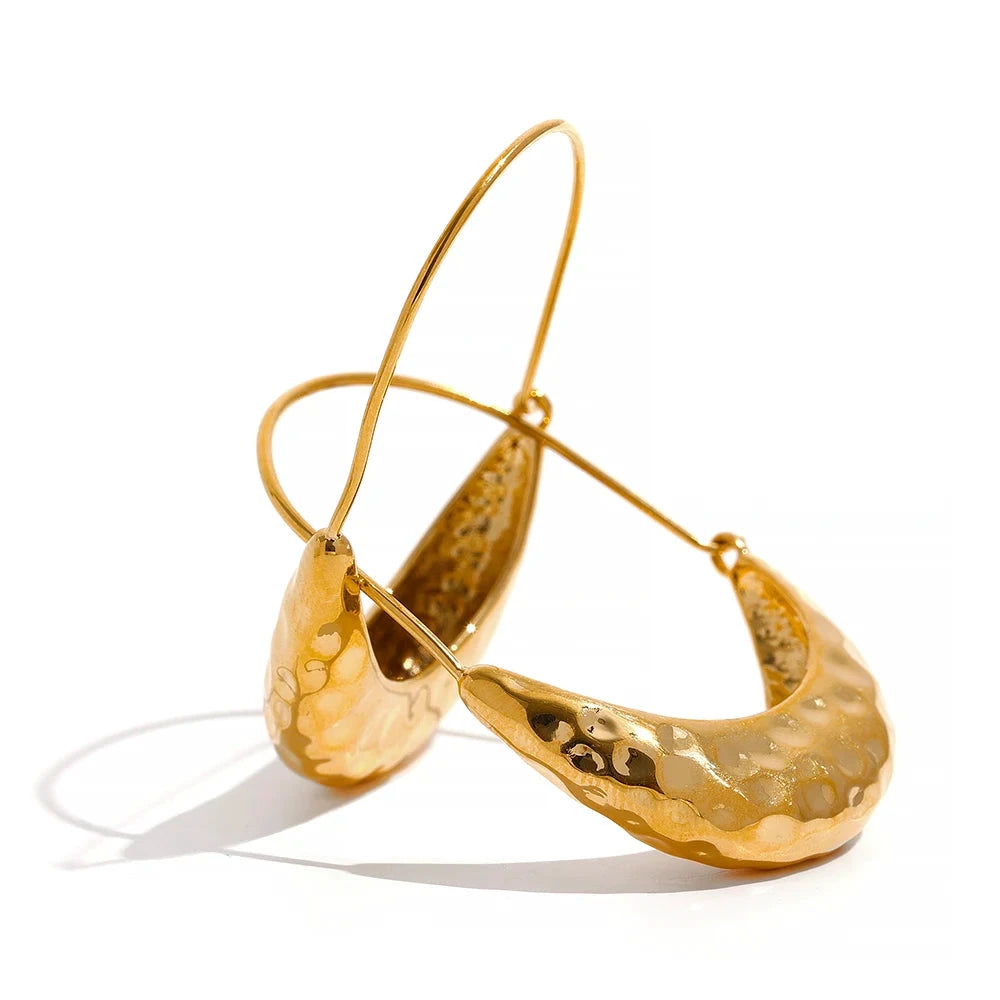 18K Gold Textured Hoop Earrings – Waterproof Stainless Steel Jewelry by PoisedMe