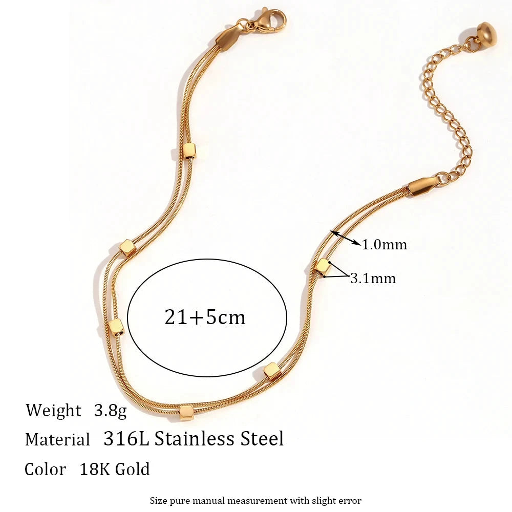 18K Gold Plated 316L Stainless Steel Hypoallergic Anklets For Women Double Layer Snake Chain Feet Bracelet on the Leg by PoisedMe