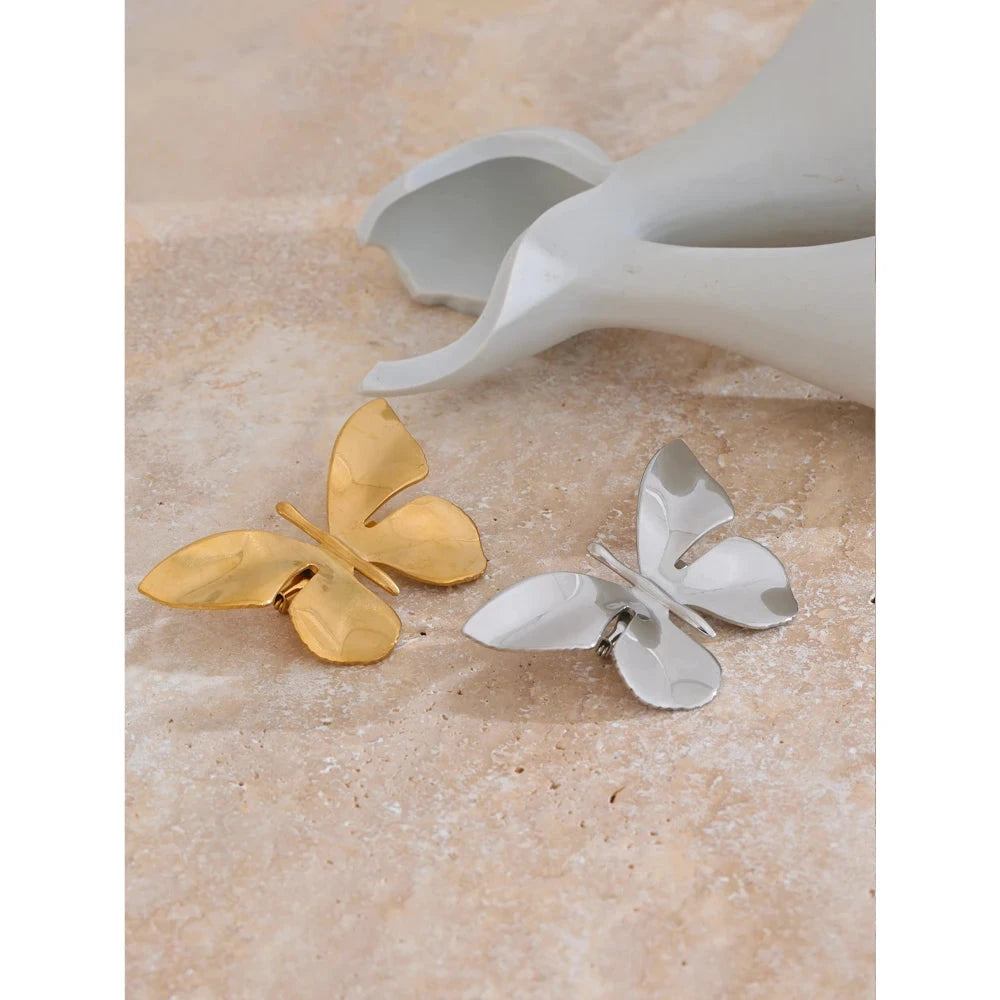 Chic Stainless Steel Golden Metal Butterfly Brooch Pin for Women 18K PVD Plated Fashion Waterproof Charm Jewelry Gift by PoisedMe