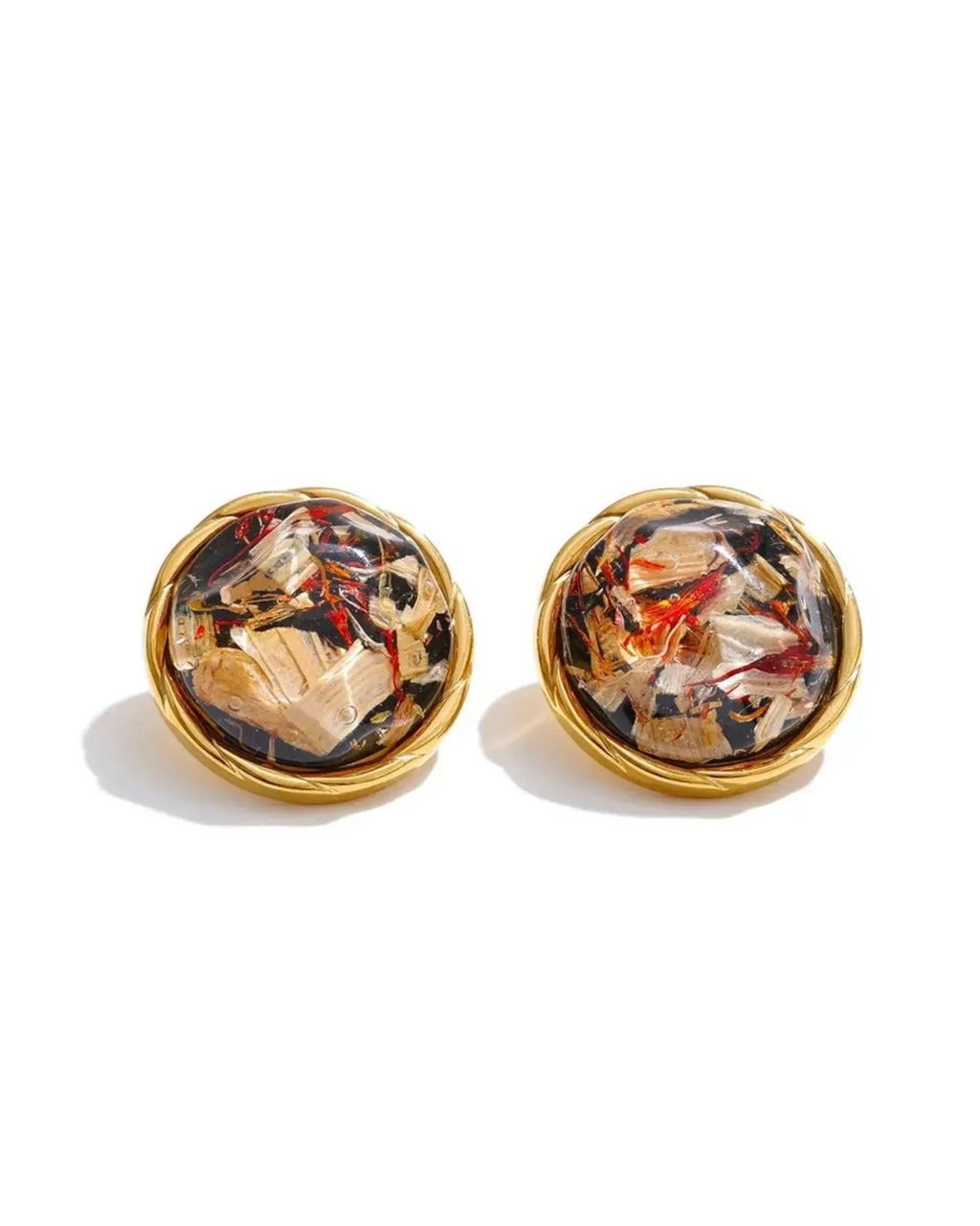 Resin Round Stud Earrings 18K Gold PVD Plated Stainless Steel Waterproof by Poised Me Jewelry Studio
