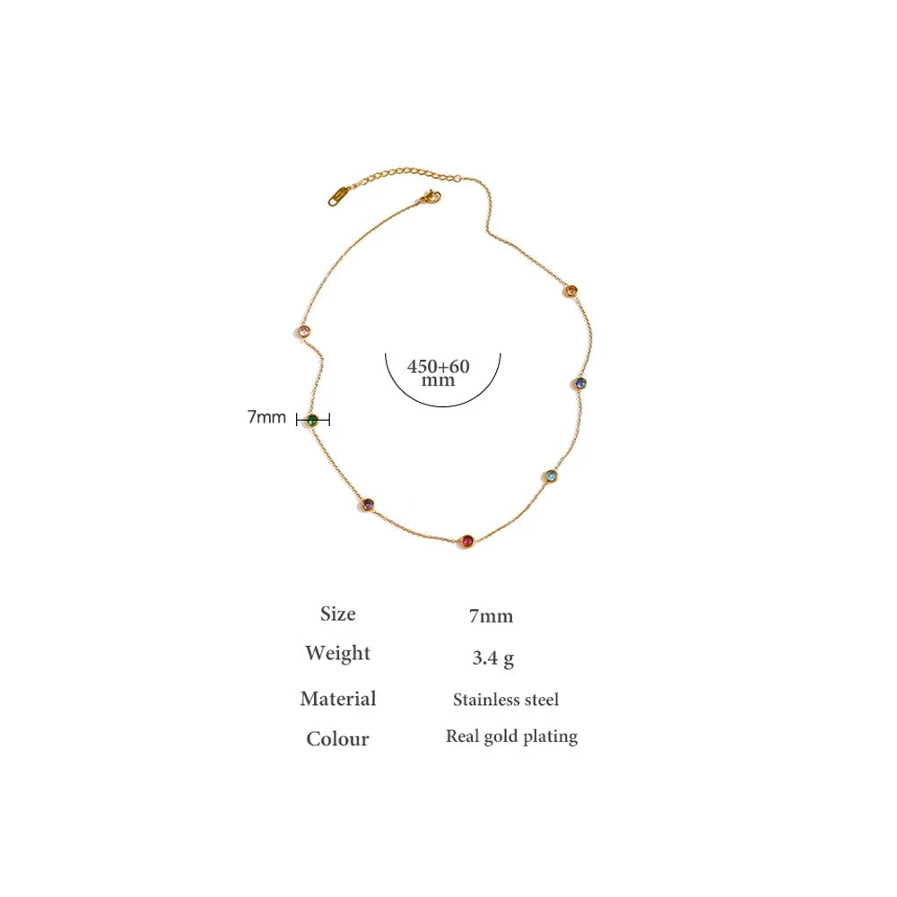 316L Stainless Steel Chain Necklace Delicate Colorful Cubic Zirconia Collar by PoisedMe