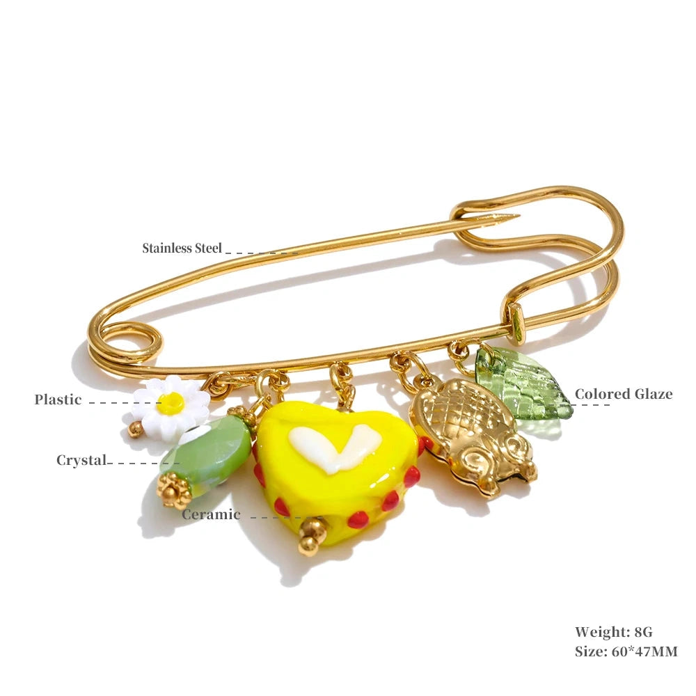 1Pcs Fashion Plastic Strawberry Fruit Heart Flower Shell Drop Charm Clasp Pin 18K Golden Plated Stainless Steel Jewelry by PoisedMe