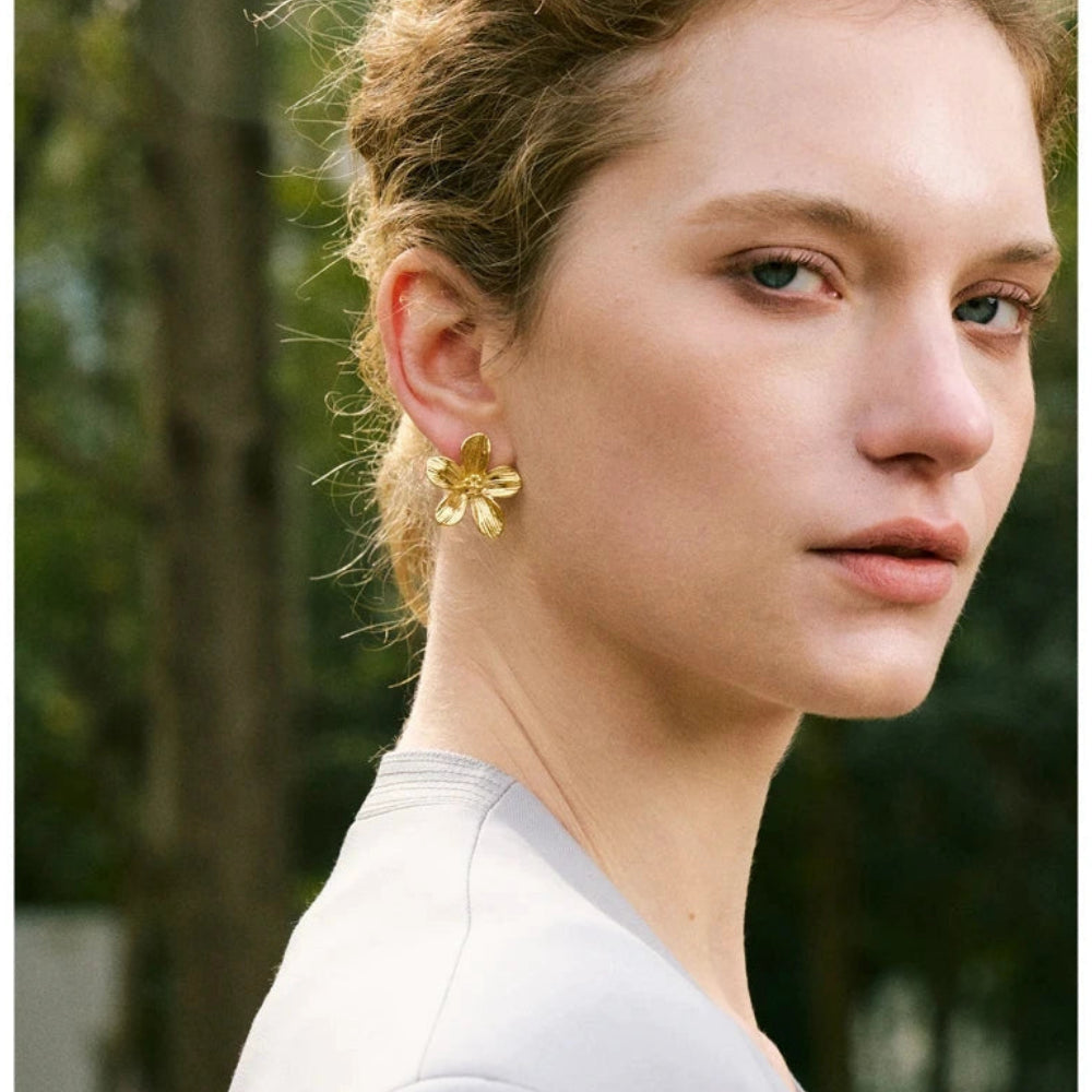 PoisedMe Yhpup Hot Style Stainless Steel Metal Flower Daily Stud Earrings Prevent Allergy Texture Versatile Trending Jewelry Recommend -