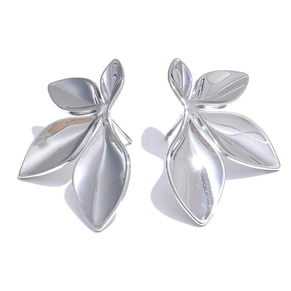 Fashion Stainless Steel Leaves Flower Stud Earrings Bright Anti Allergy Waterproof Charm Texture High Quality Jewelry by PoisedMe