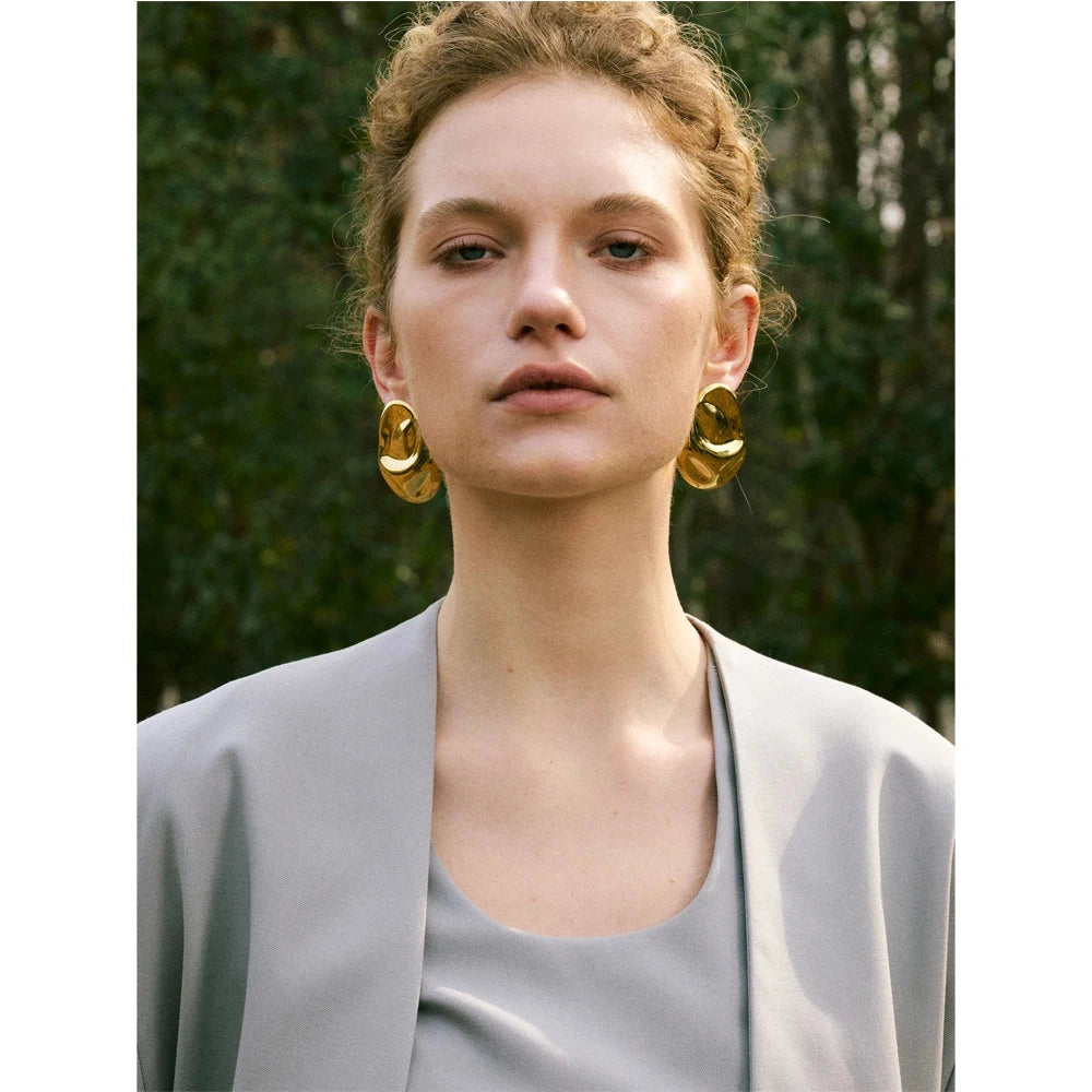 PoisedMe 23g Hot Style Stainless Steel Metal Hammer Geometric Stud Earrings Water Resistant Texture Daily Unusual Jewelry -