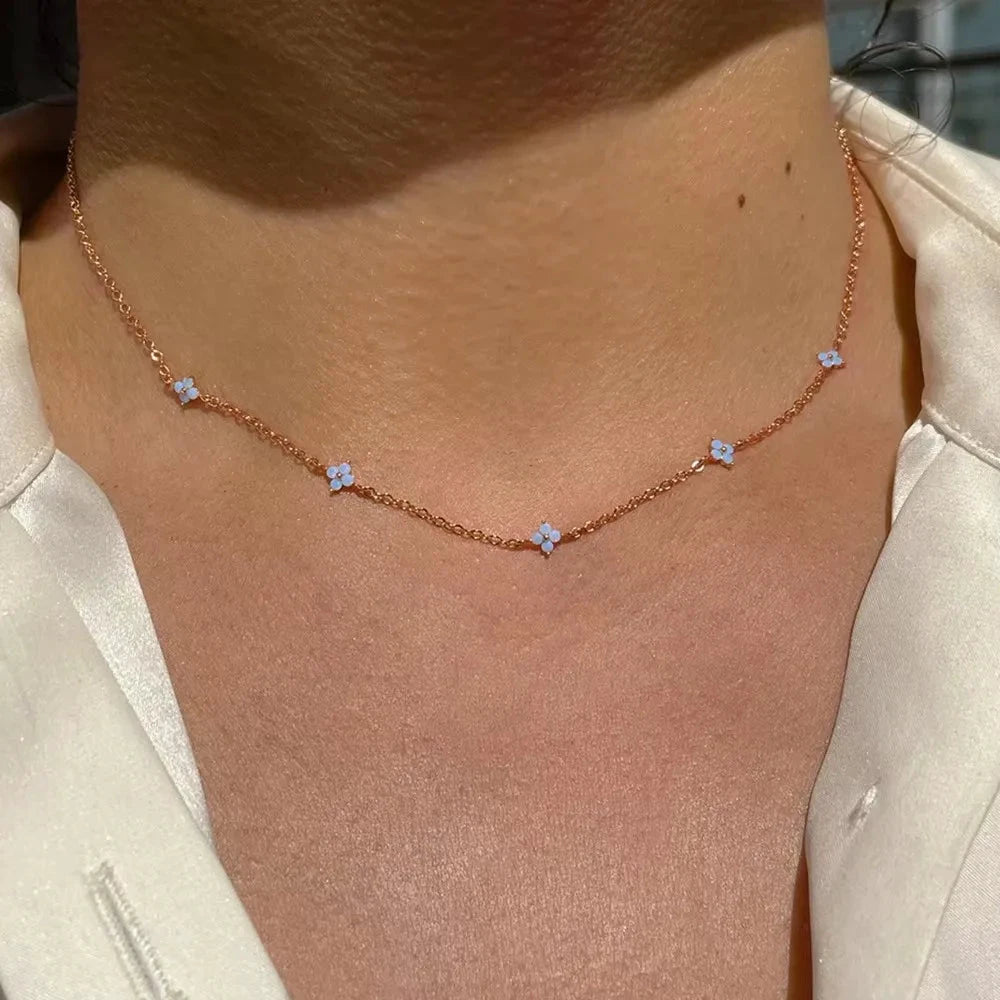 New Stainless Steel Zircon Necklaces for Women 18K Gold Plated Four Leaf Grass Collar Chain Necklace Luxury Jewelry Gift by PoisedMe