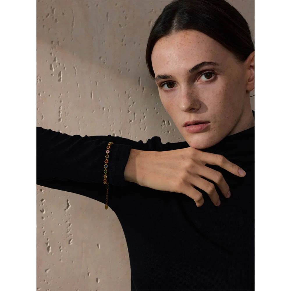 Exquisite Cubic Zirconia Chain Necklace &amp; Bracelet Set – 18K Gold or Silver Stainless Steel | Waterproof Luxury Jewelry Gift for Women by PoisedMe