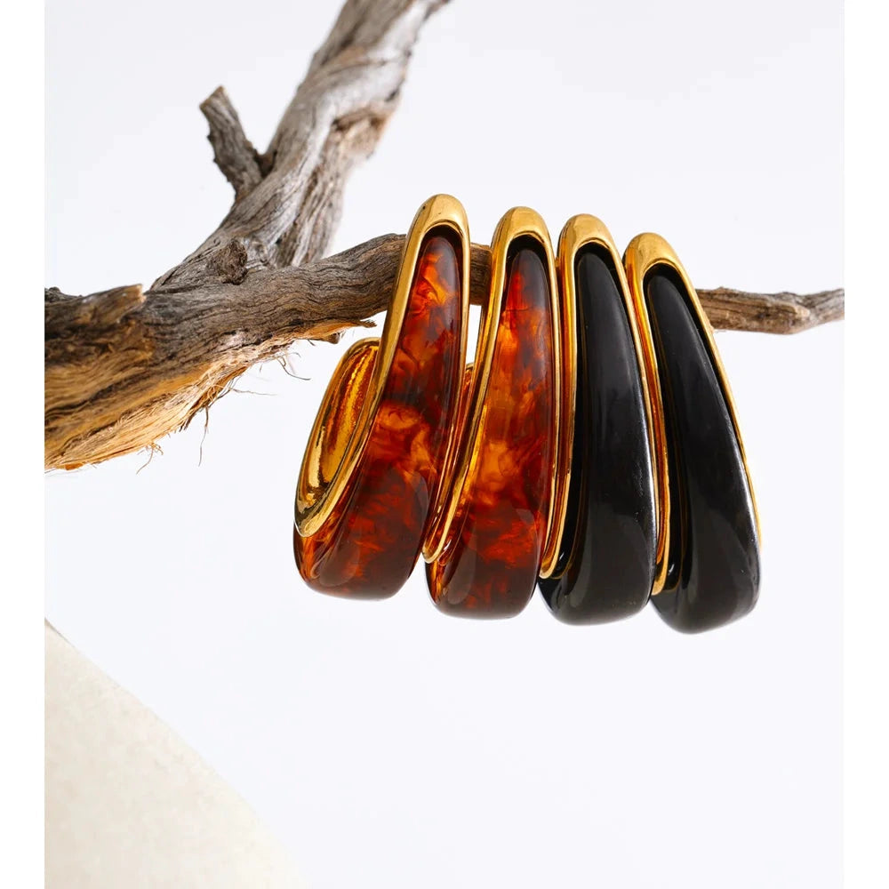 Red Black Resin Acrylic Geometric Gold Colors Earrings Stainless Steel Trendy Fashion Trendy Jewelry Gift by PoisedMe
