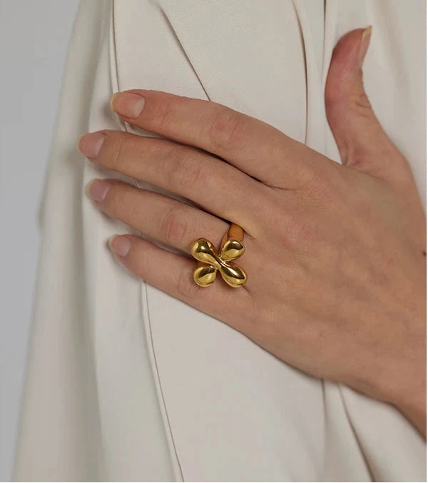 Stainless Steel Statement Ring New Design Metalic Texture 18 K Plated Finger Ring Waterproof Jewelry Bagues Pour Femme by PoisedMe