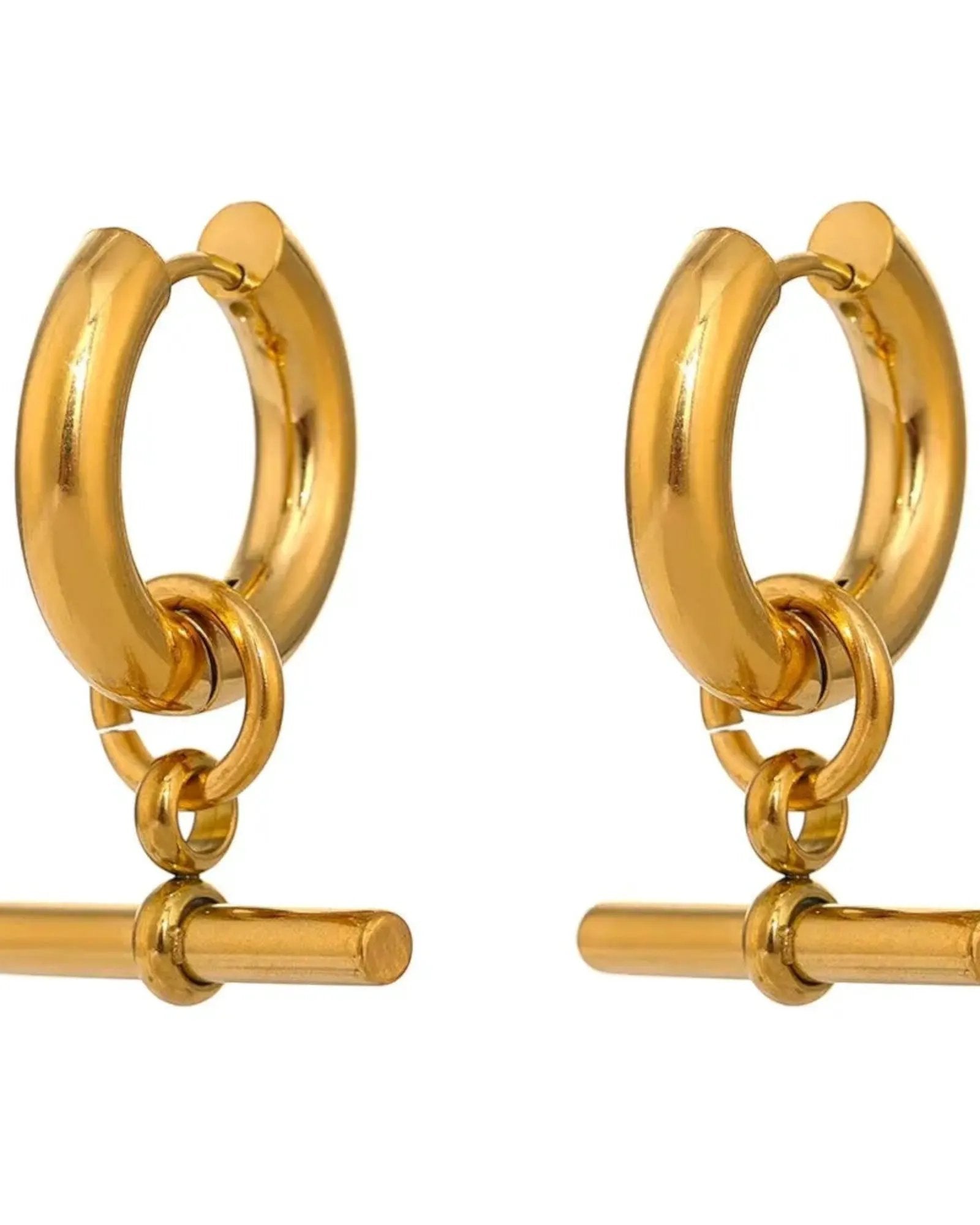Gold Huggie Style Geometric Hoop 18K Gold PVD Plated Stainless Steel Earrings For Women by Poised Me Jewelry Studio