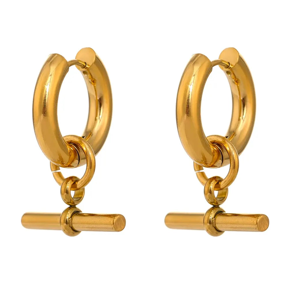PoisedMe Stainless Steel Unusual Earrings Statement Metal Golden Geometric Huggie Earrings Trendy Jewelry for Women Office Gfit -