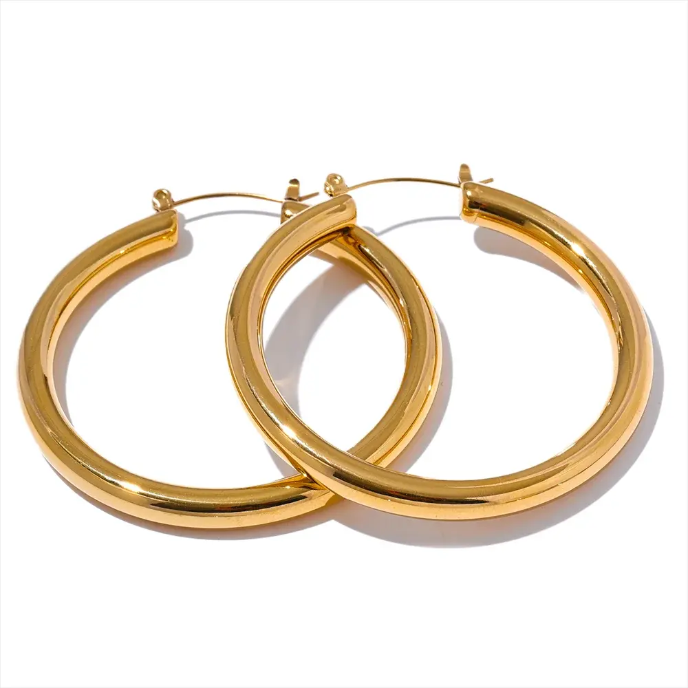 PoisedMe Minimalistic Big Sleek Metal Round Hollow Hoop Earrings Anti Allergic 316L Stainless Steel Trendy Simple Ear Jewelry -