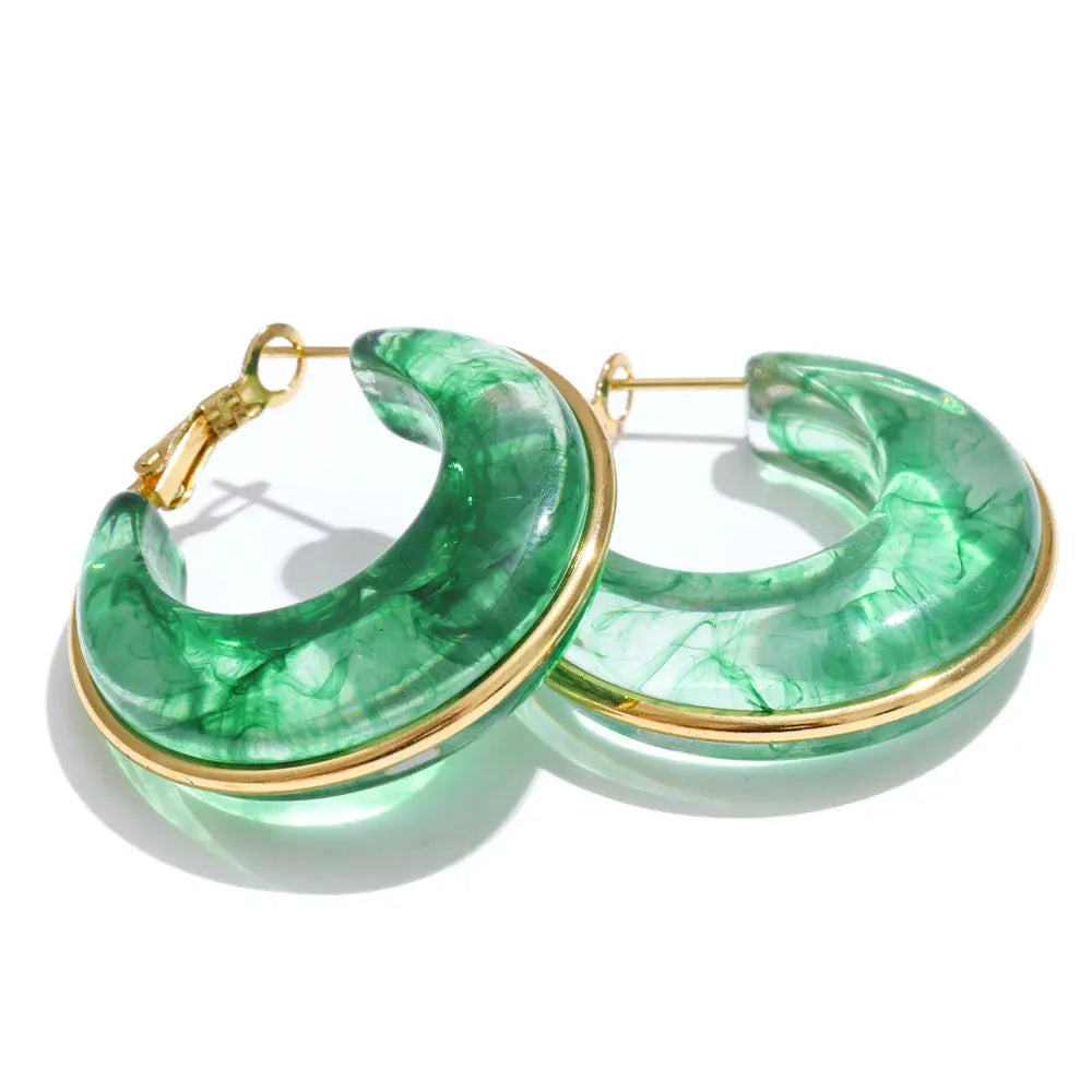 PoisedMe White Green Black Pink Brown Acetate Acrylic Chunky Hoop Earrings Daily Stainless Steel Trending Ear Jewelry Accessories -