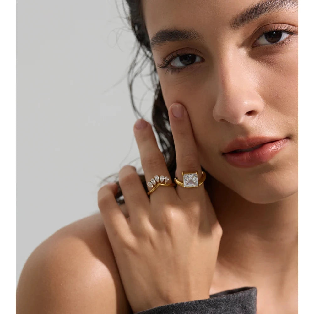 Cubic Zirconia Water Drop Flower Ring Size 678 Stainless Steel For Women by PoisedMe