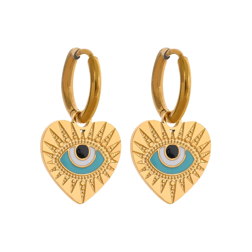 Stainless Steel Turkey Evil Eye Hoop Earrings Trendy Fashion Jewelry for Women Charm Bijoux by PoisedMe