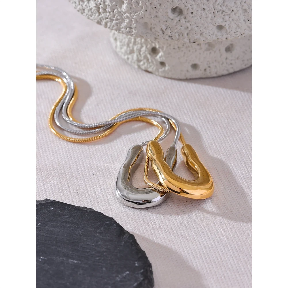 PoisedMe Yhpup 316L Stainless Steel U-Shape Metal Necklace Pendant 18K PVD Plated Fashion Statement Collar Neck Jewelry Waterproof New -