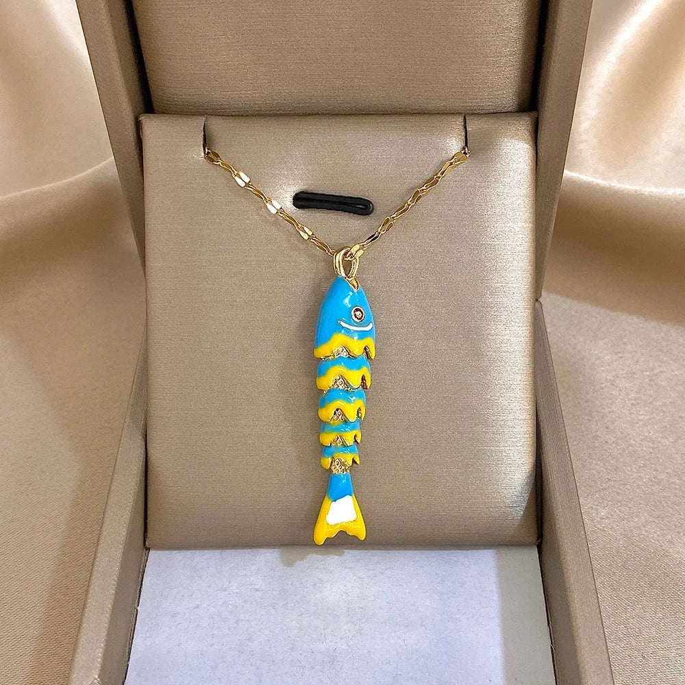 18K Gold Plated Stainless Steel Fish Pendant Necklace For Women Clavicle Choker by PoisedMe