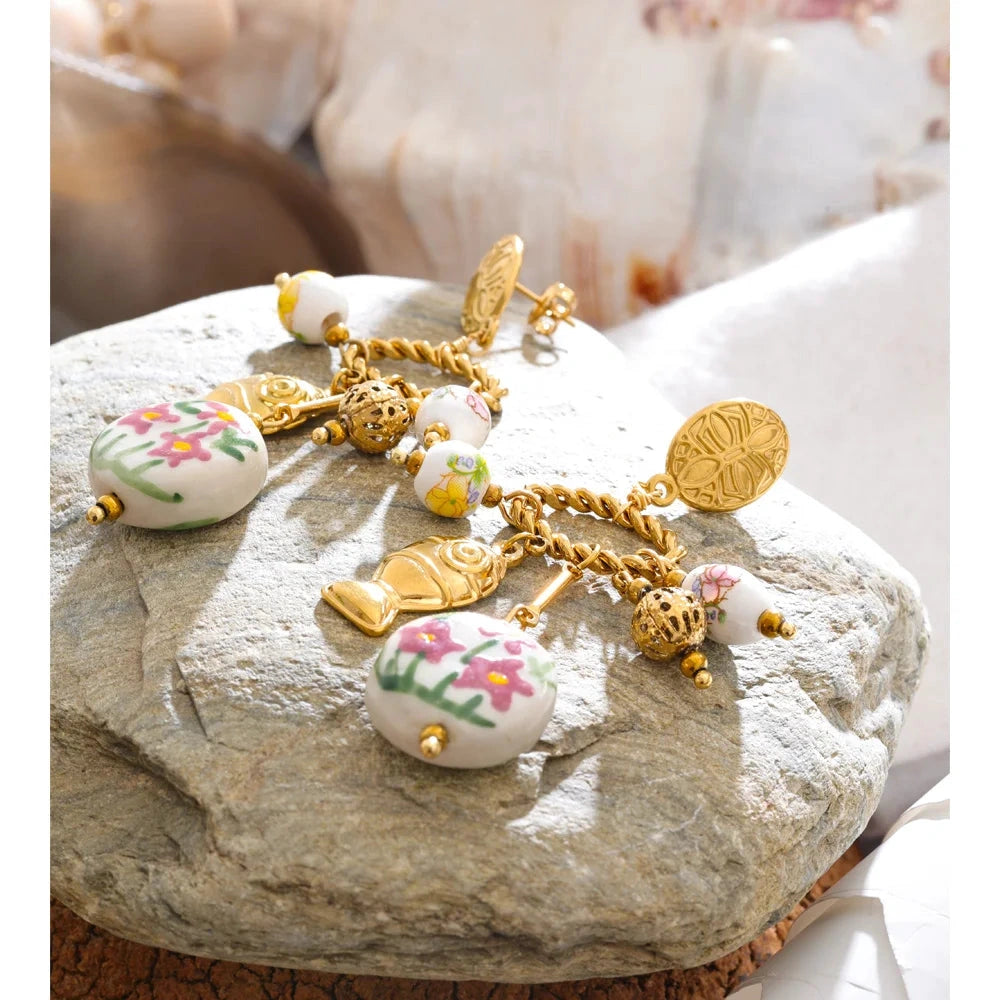 France Stainless Steel Ceramic Flower Fish Drop Charm Earrings Trendy Design New Arrivals 2026 Popular Charm Jewelry Gift by PoisedMe