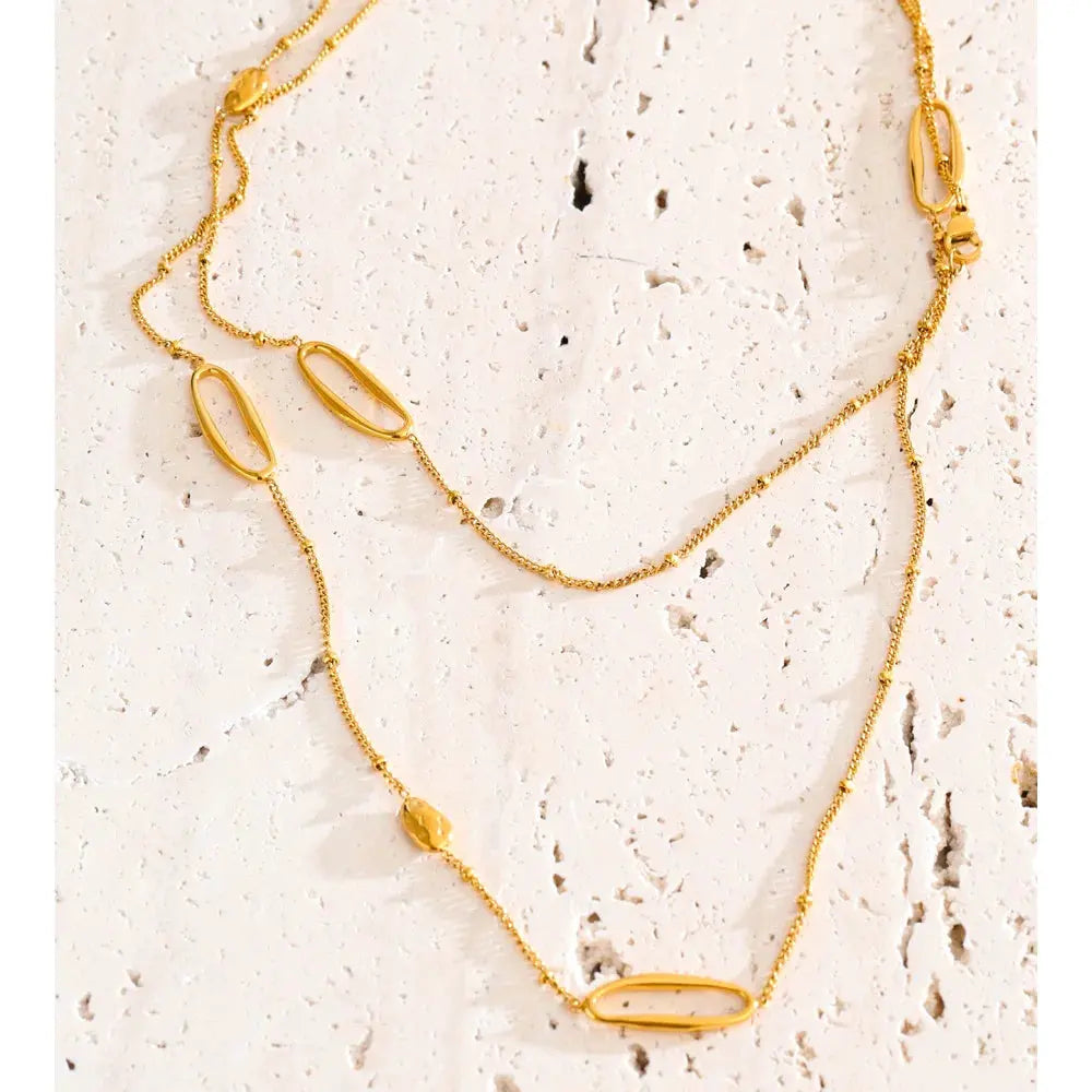 PoisedMe 88cm Stainless Steel Oval Sweater Chain Long Necklace for Women 18K Golden PVD Plated Distinctive Fashion Jewelry Gift -