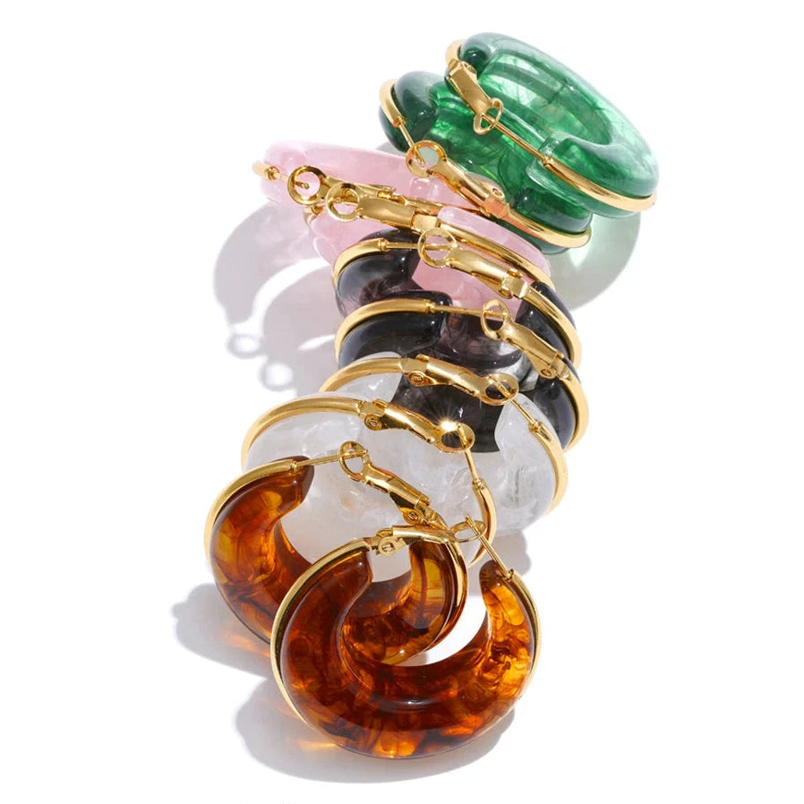 White Green Black Pink Brown Acetate Acrylic Chunky Hoop Earrings Daily Stainless Steel Trending Ear Jewelry Accessories by PoisedMe