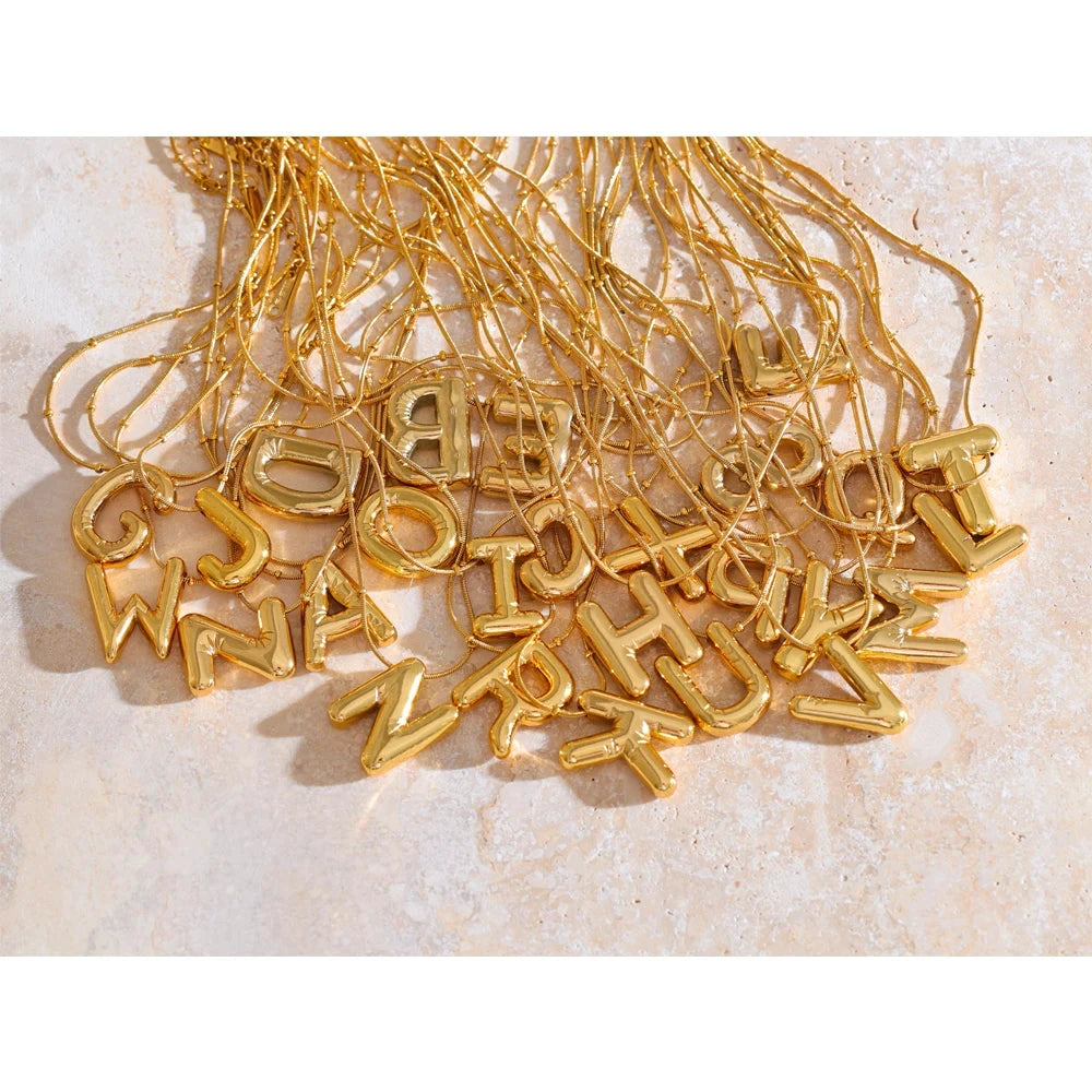 Waterproof 26 English Letter Initial Name Pendant Necklace Stainless Steel 18K PVD Plated A to Z Charm Jewelry Wholesale by PoisedMe