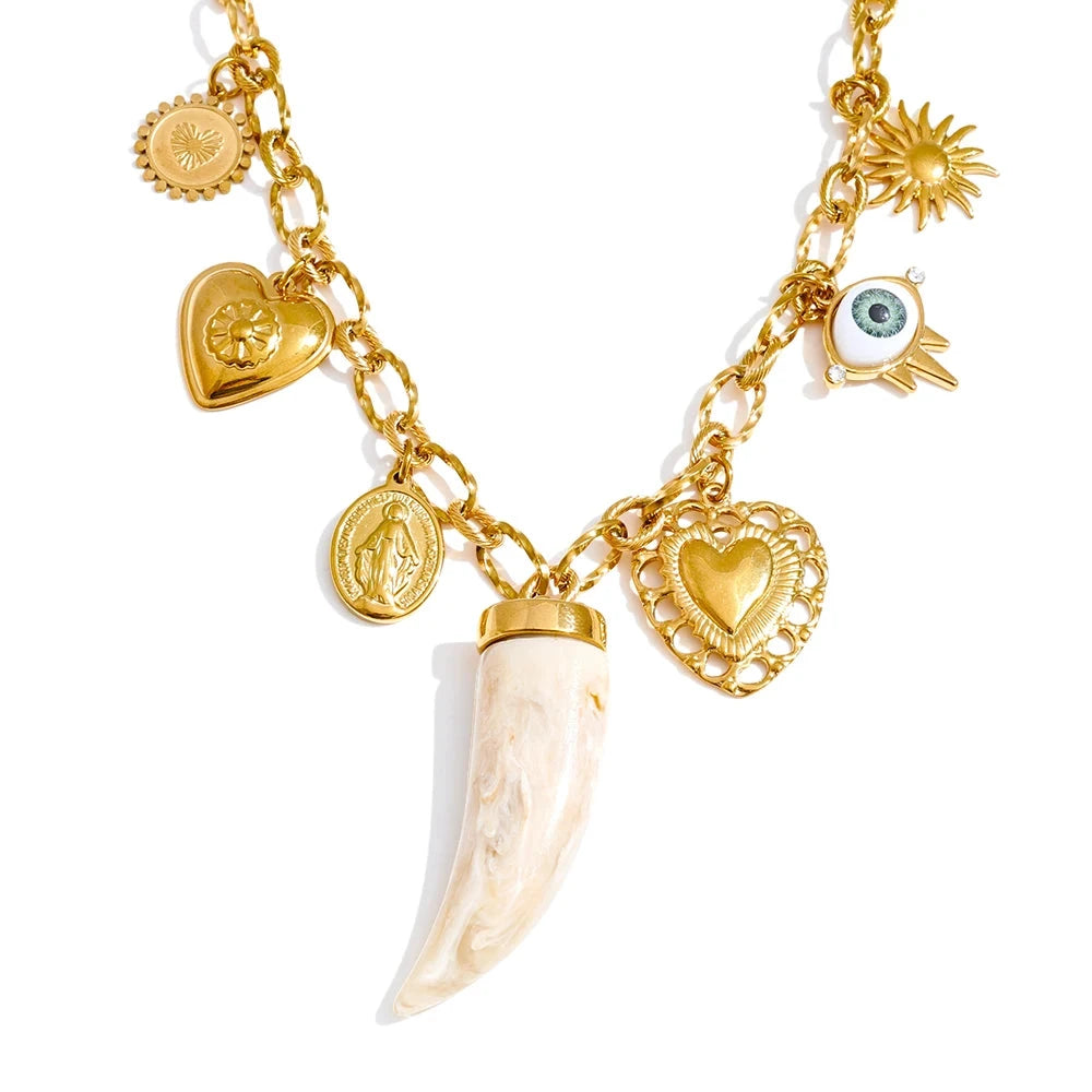 “Solara” Gold Charm Necklace – 18K Plated Statement Pendant Chain by PoisedMe