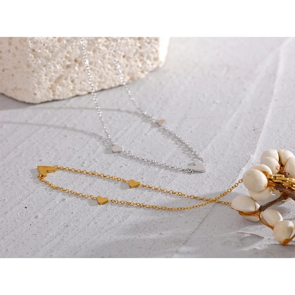 Rust Proof Stainless Steel Heart Chain Anklet Gold Silver Color 18K PVD Plated Summer Fashion Jewelry for Women by PoisedMe