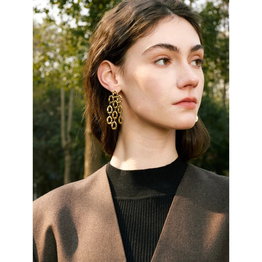 Gold &amp; Silver Dangle Statement Earrings – 18K Plated Stainless Steel | Drop Oval Design, Waterproof Hypoallergenic Jewelry for Women by PoisedMe