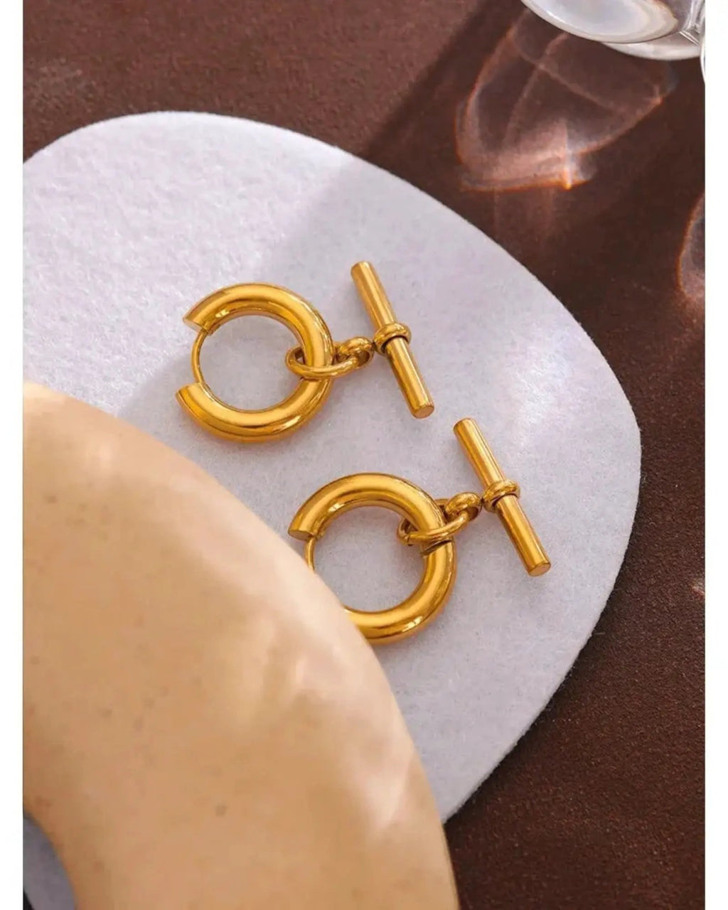 Gold Huggie Style Geometric Hoop 18K Gold PVD Plated Stainless Steel Earrings For Women by Poised Me Jewelry Studio