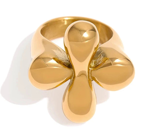 Stainless Steel Statement Ring New Design Metalic Texture 18 K Plated Finger Ring Waterproof Jewelry Bagues Pour Femme by PoisedMe