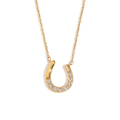 18K Gold Plated Sparkling Horseshoe U-shaped Pendant O-chain Women's Stainless Steel Necklace Jewelry On The Neck by PoisedMe