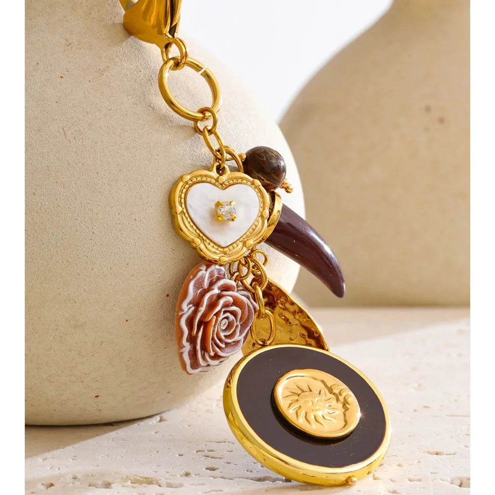 Yhpup New Stainless Steel Resin Flower Heart Sun Round Chain Pendant Key Chain Backpack Decorative Keyring Accessory by PoisedMe