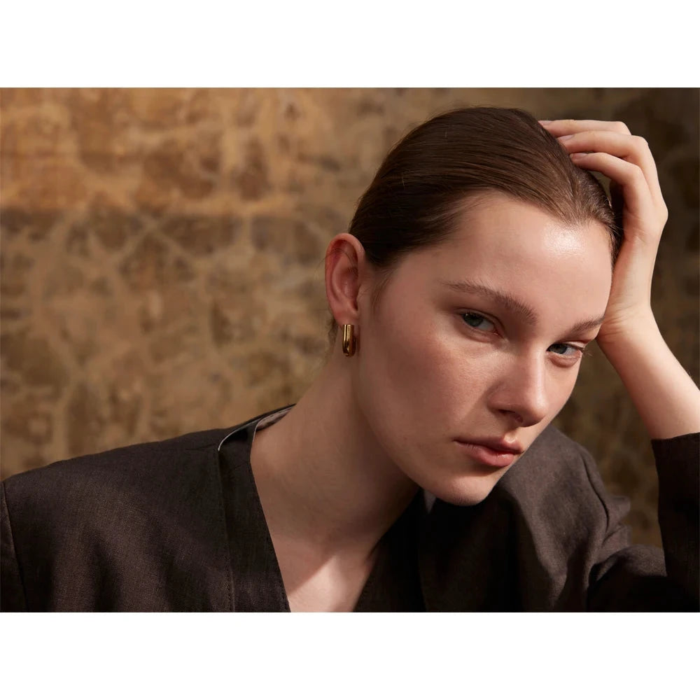 316L Stainless Steel Glossy Metal U-Shape Hollow Hoop Earrings 18K PVD Plated Texture Attractive Jewelry Waterproof by PoisedMe