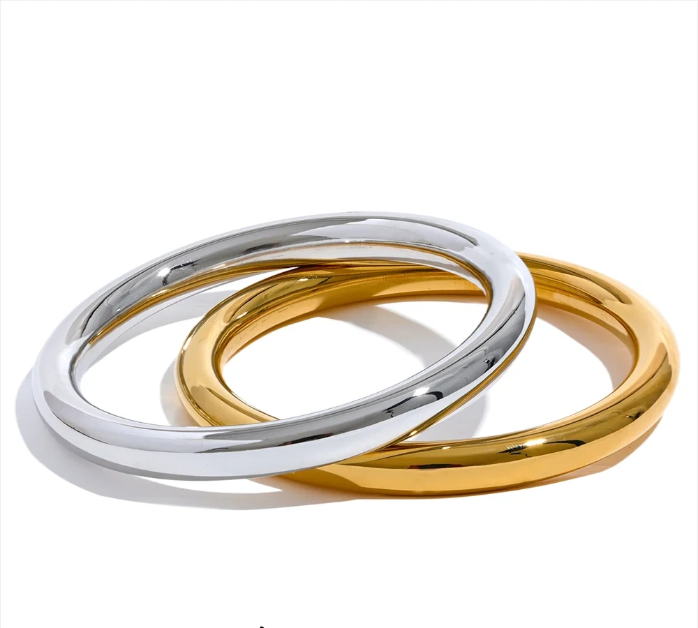 65mm Polished Textured Waterproof Stainless Steel Big Bracelet Bangle Statement Glossy Minimalist Jewelry High Quality by PoisedMe