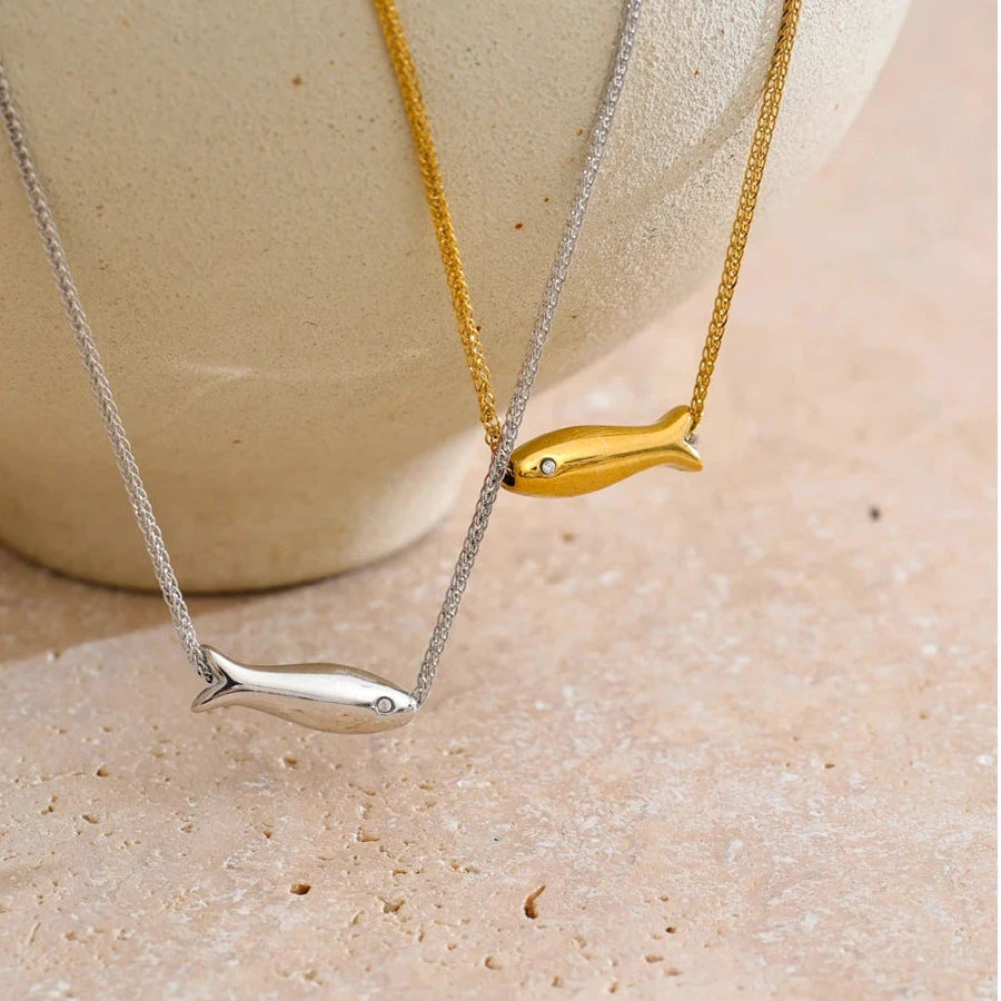 Gold &amp; Silver Fish Necklace – Zircon Accent Waterproof Stainless Steel Jewelry by PoisedMe