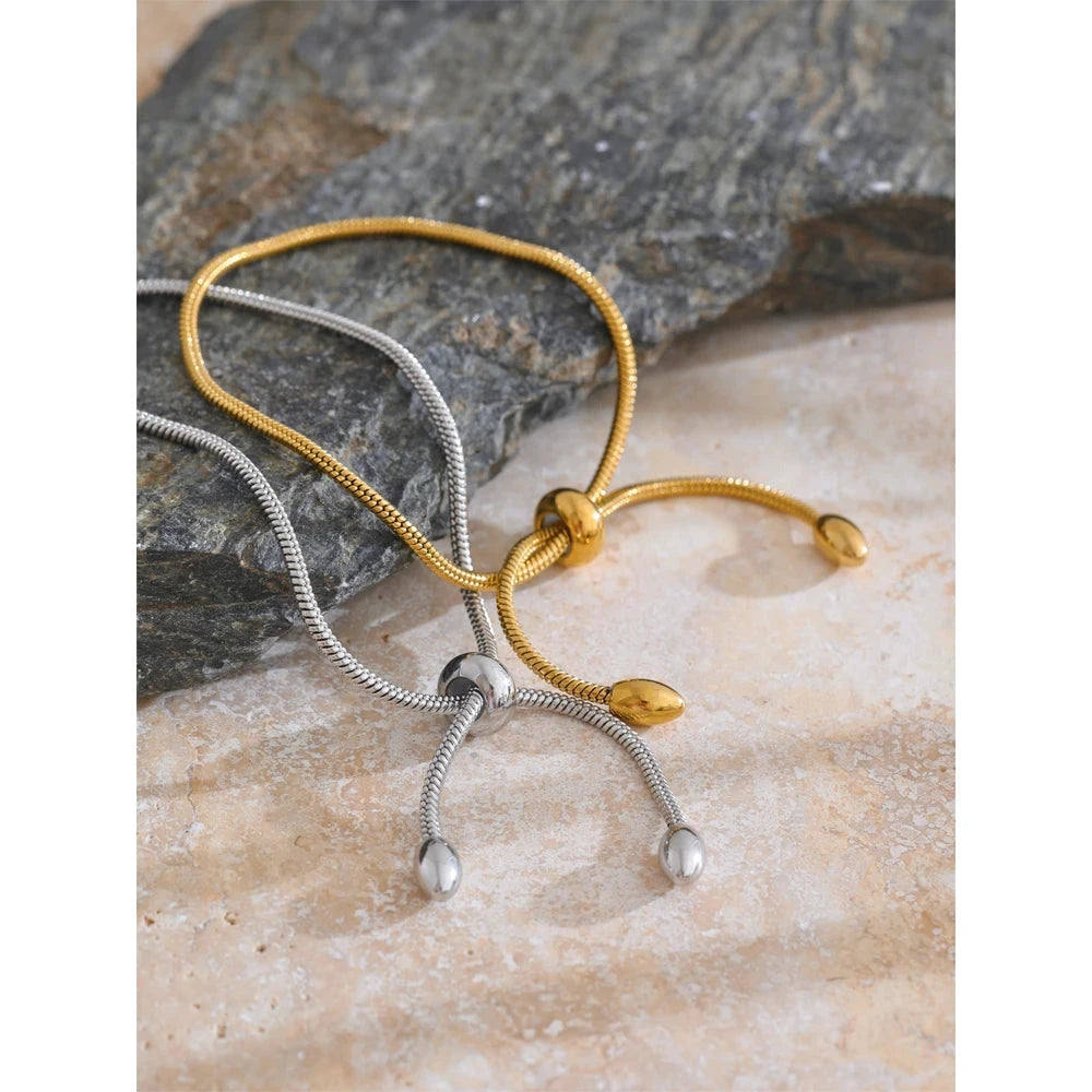 Adjustable Snake Chain Bracelet – 18K Gold or Platinum Plated Stainless Steel | Minimalist Waterproof Jewelry Gift for Women by PoisedMe