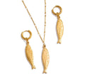 Ocean Stainless Steel Metal Fish Pendant Necklace Earrings Rust Proof Golden PVD Plated Trendy Fashion Jewelry by PoisedMe