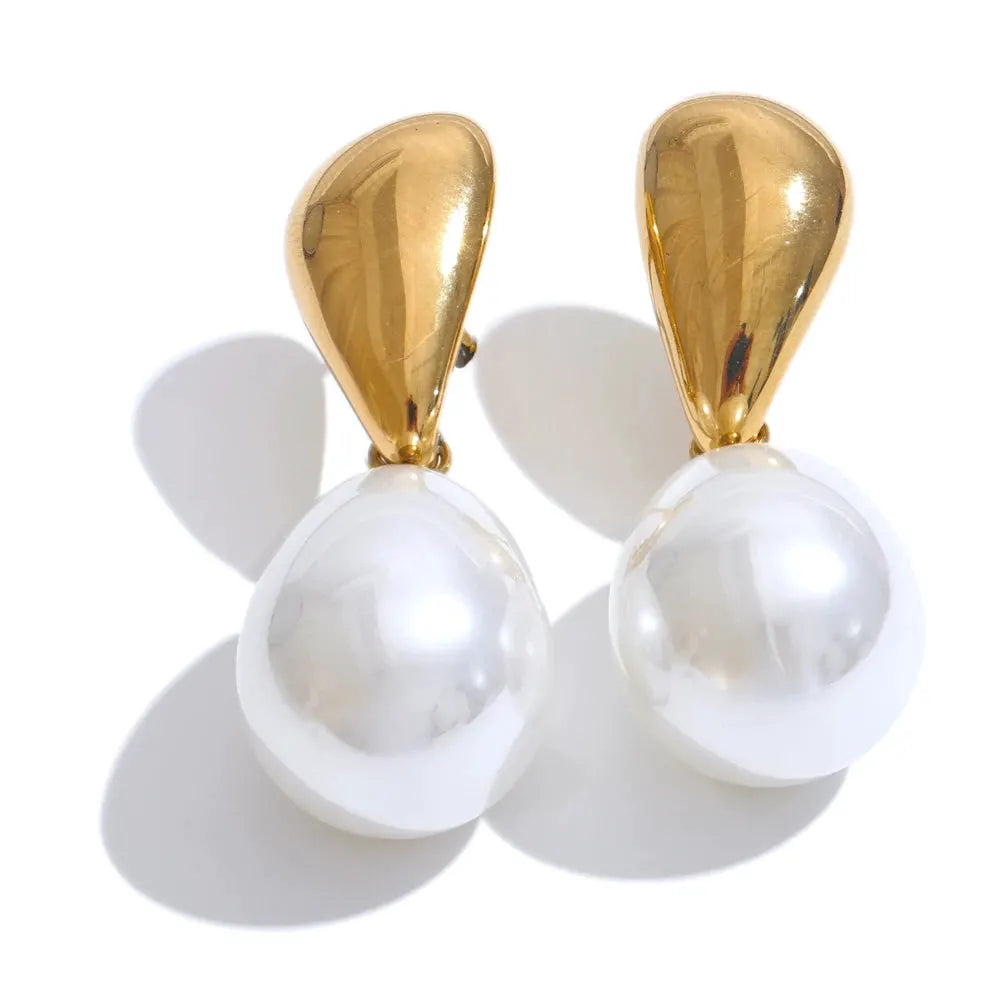 PoisedMe Simulated Pearls Geometric Drop Elegant Earrings Stylish Stainless Steel Versatile Daily Jewelry Gift -