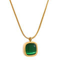 Square Green Opal Stone Pendant Drop Dangle Necklace for Women Charm Jewelry Minimalist Geometric Stainless Steel Necklace by PoisedMe