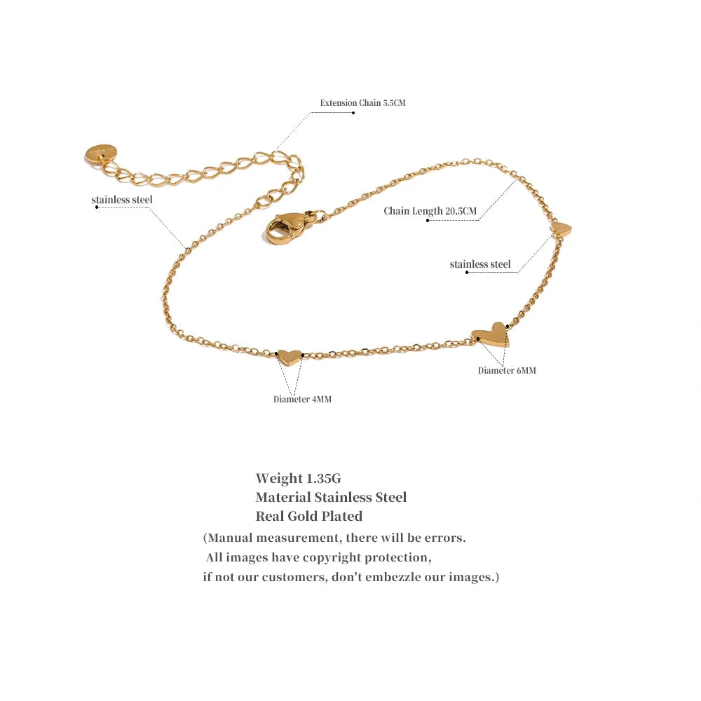 Rust Proof Stainless Steel Heart Chain Anklet Gold Silver Color 18K PVD Plated Summer Fashion Jewelry for Women by PoisedMe