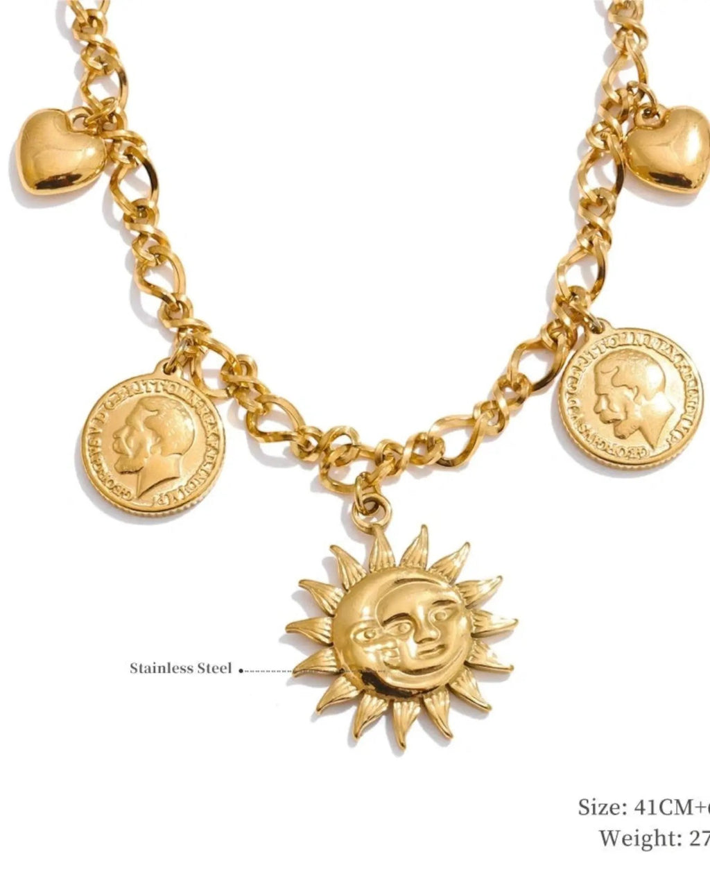 Sun Ocean Charm Pendant Necklace Gold Plated Stainless Steel Waterproof by Poised Me Jewelry Studio