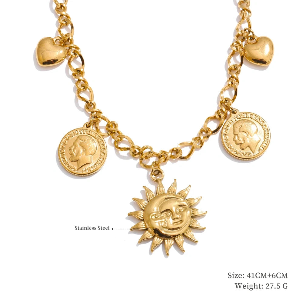 Poised Me Jewelry Studio Trendy Sun Ocean Charm Pendant Handmade Jewelry Golden Waterproof PVD Plated Stainless Steel Summer Jewelry