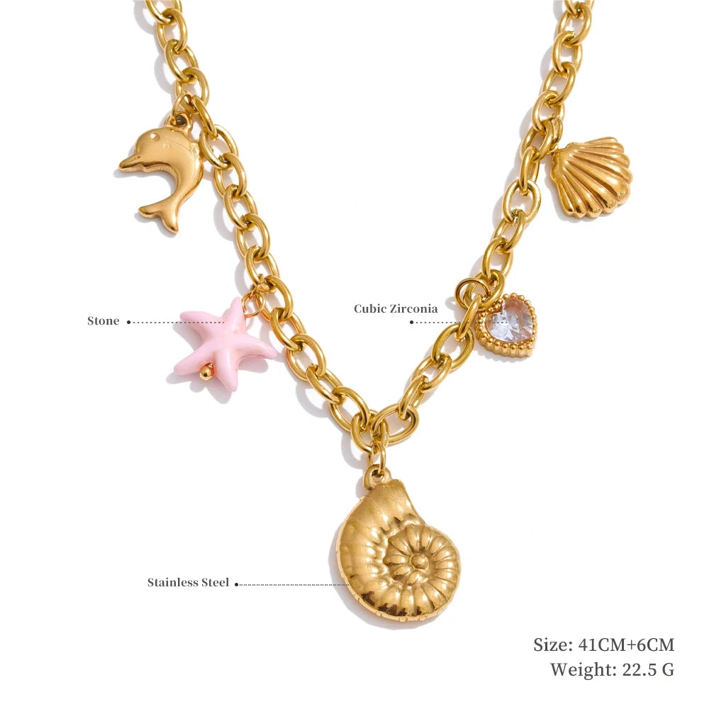 Poised Me Jewelry Studio Trendy Sun Ocean Charm Pendant Handmade Jewelry Golden Waterproof PVD Plated Stainless Steel Summer Jewelry