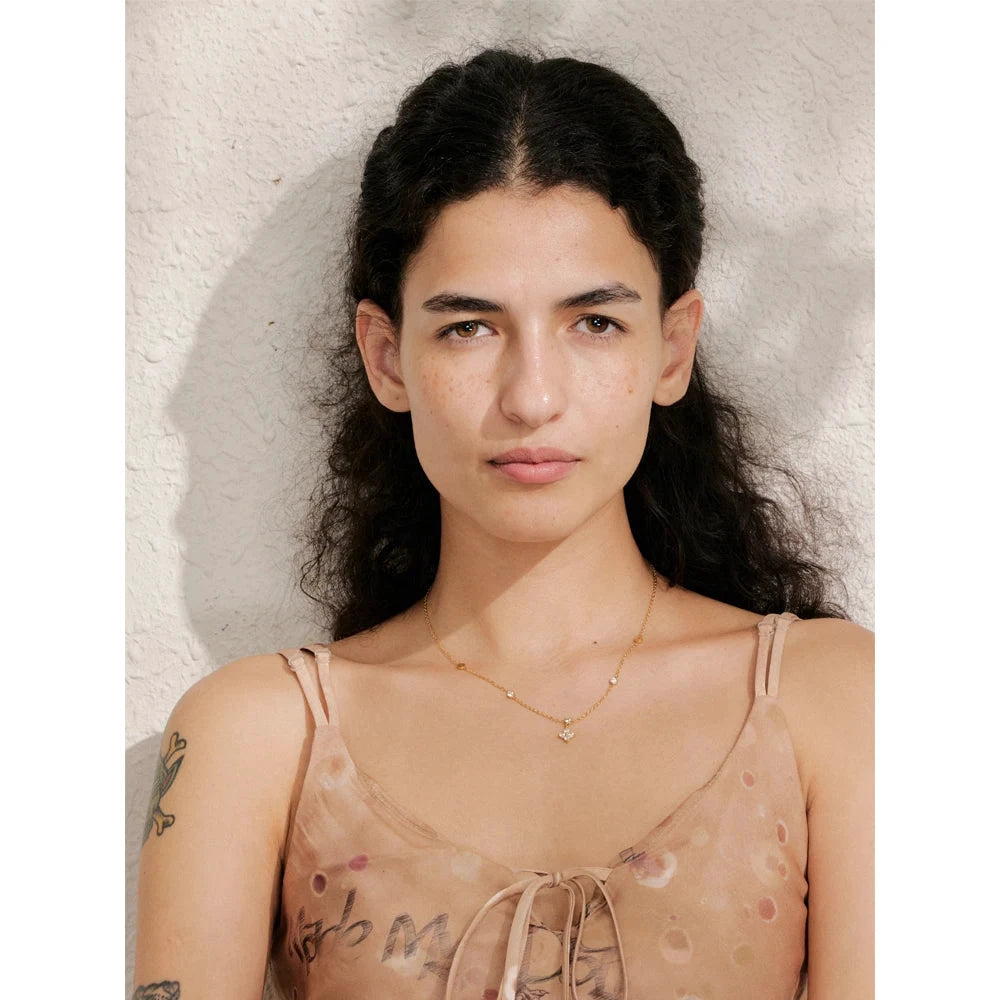 Cubic Zirconia Flower Pendant Necklace – 18K Gold or Silver-Plated Stainless Steel Delicate Chain Jewelry for Women by PoisedMe