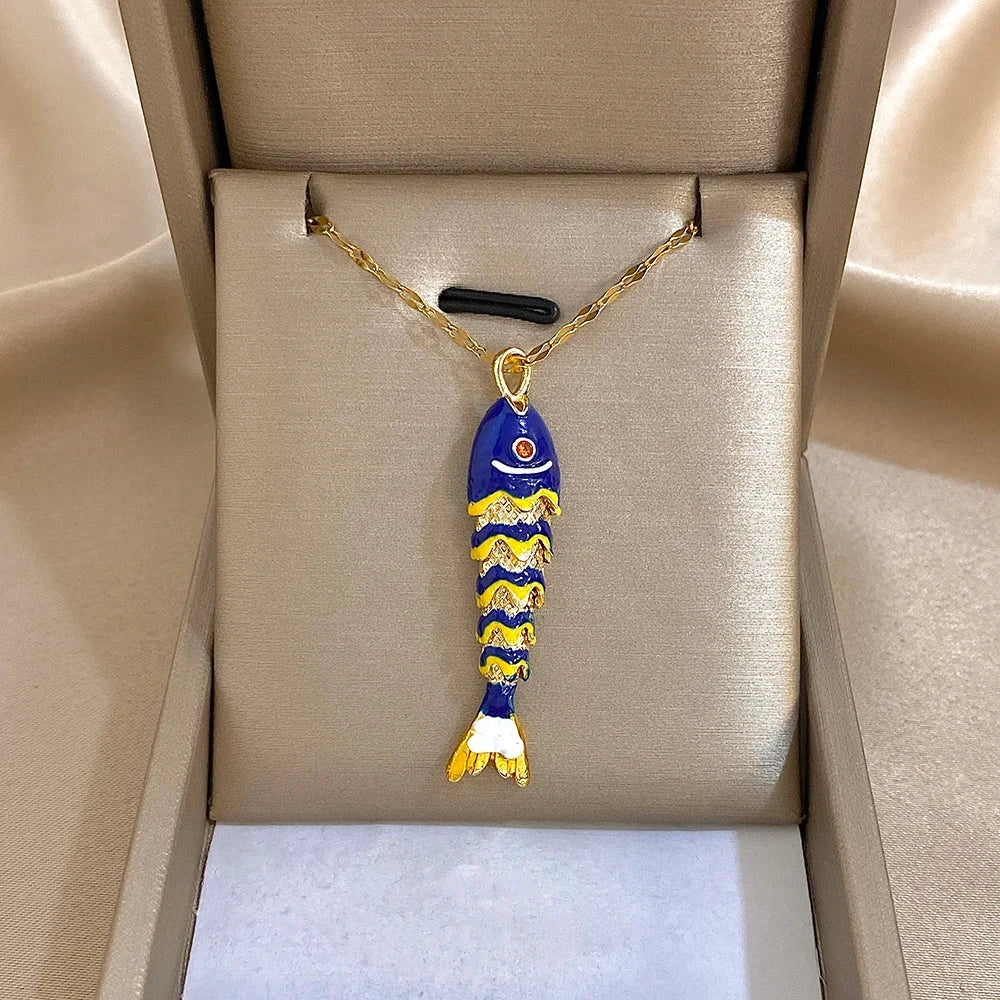 18K Gold Plated Stainless Steel Fish Pendant Necklace For Women Clavicle Choker by PoisedMe