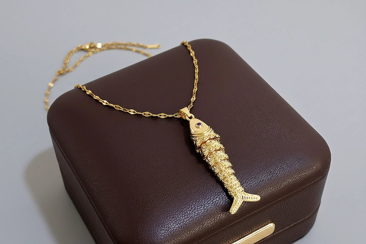 18K Gold Plated Stainless Steel Fish Pendant Necklace For Women Clavicle Choker by PoisedMe