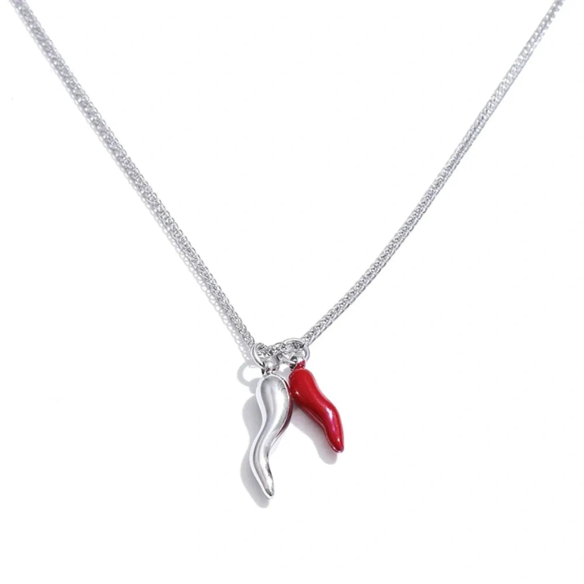PoisedMe Enamel Red Chili Pepper Necklace Pendant Gold Plated Stainless Steel PVD Jewelry - Necklaces