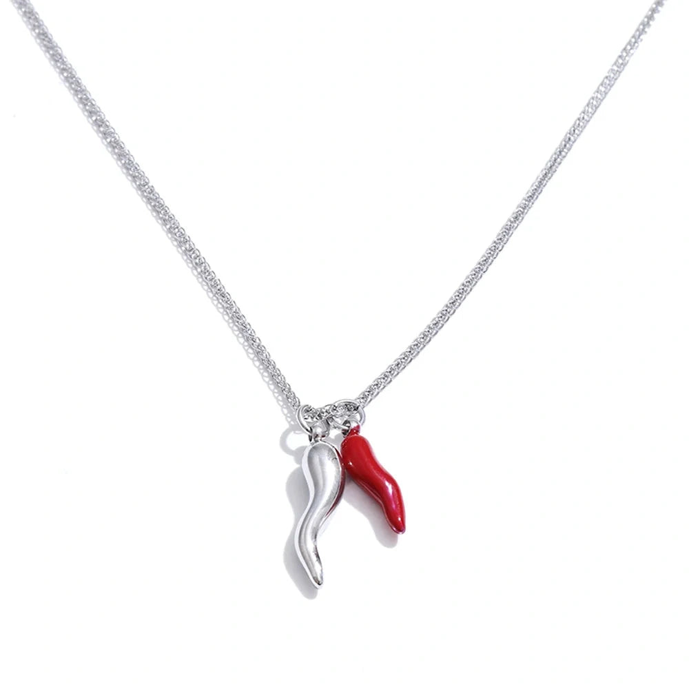 PoisedMe Yhpup Stainless Steel Enamel Red Chili Necklace Pendant Stylish Unique Chic Collar Jewelry Gold & Platinum PVD Plated Waterproof -